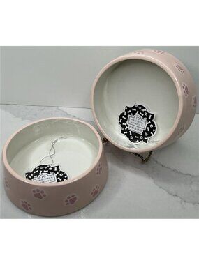 2 ~ 10 Strawberry Street Pet Bowl Pink Paw Small Ceramic New